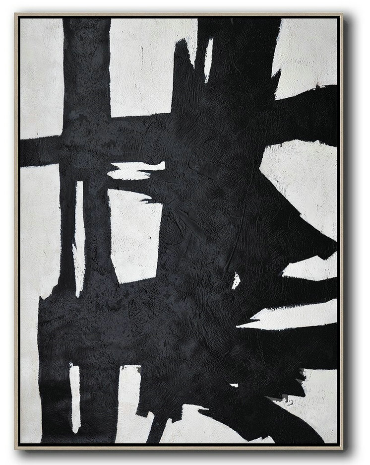 Canvas Wall Art,Black And White Minimal Painting On Canvas - Contemporary Abstract Painting